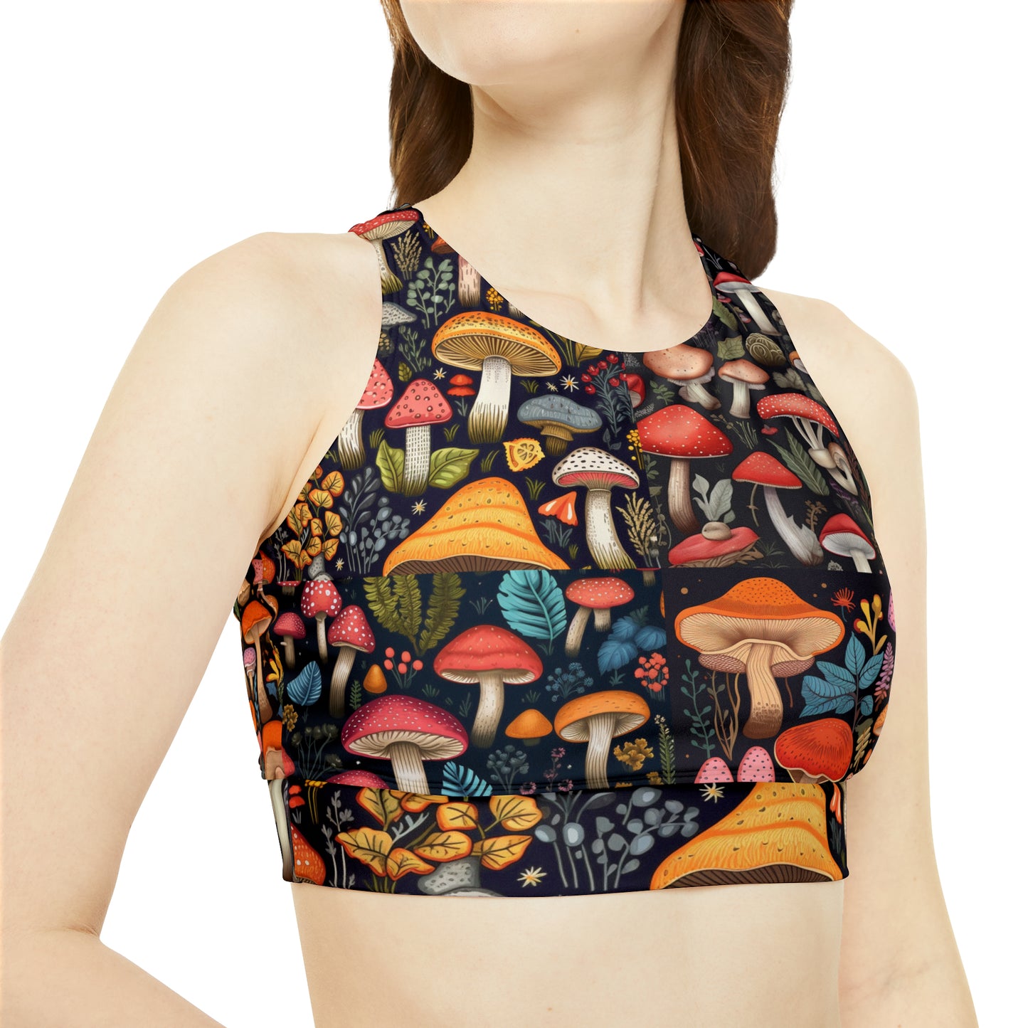 Fairy-Tale Fungi: Whimsical Assorted Mushroom Pattern Design Sporty Bikini Set (AOP)