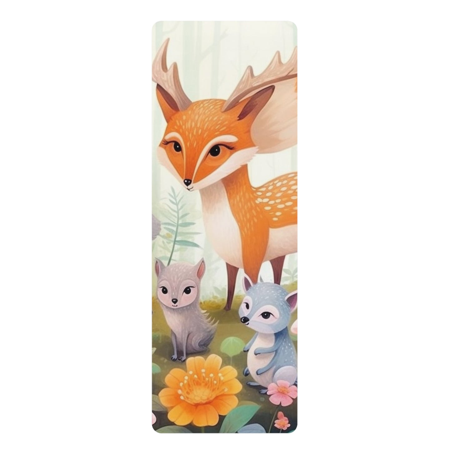 Cute Woodland Creatures Whimsical Animal Art Rubber Yoga Mat