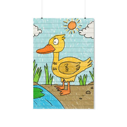 Yellow Duck Bird Pond Premium Matte Vertical Posters