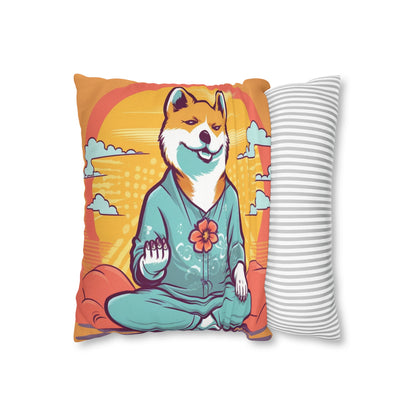 Shiba Inu Yoga Crypto Dog Namaste japonés: funda de almohada cuadrada de poliéster hilado 