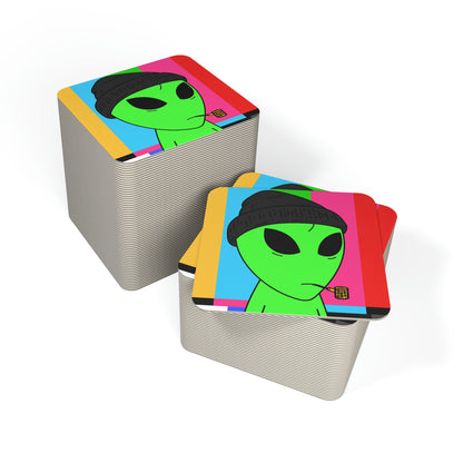 Pipe Smoking Green Alien Black Beanie Coasters (50, 100 pcs)