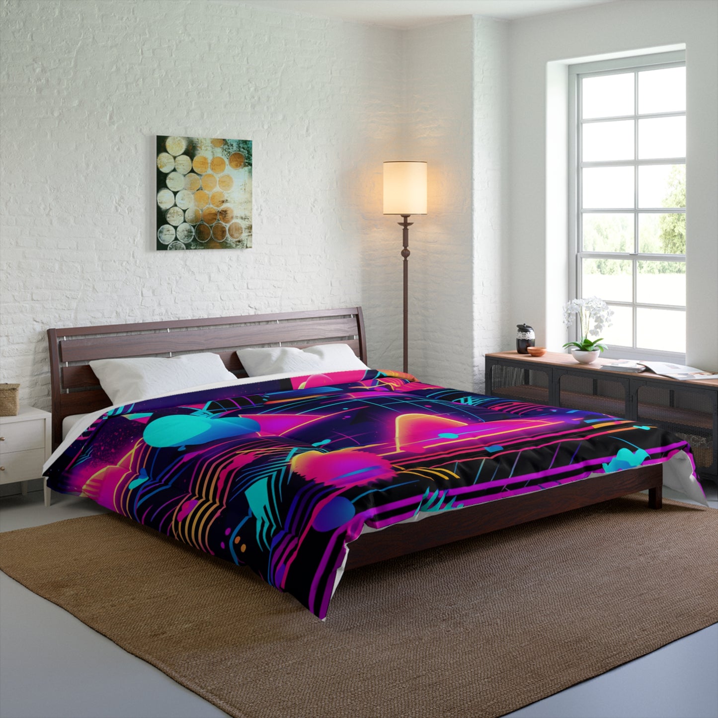 80s Synthwave Retro-Futuristic Inspired Pattern Design Comforter