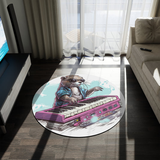 Otter Piano Keyboard Music Player Graphic Round Rug