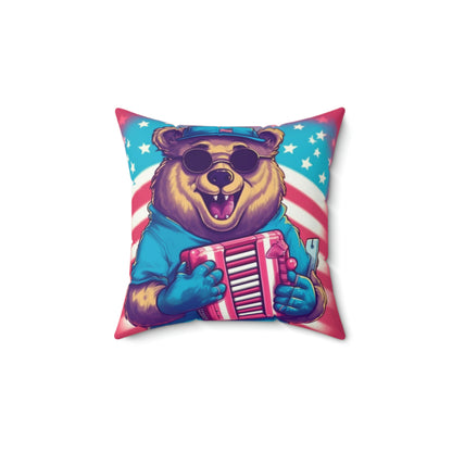 Accordion Musical Bear USA American Style Animal Spun Polyester Square Pillow