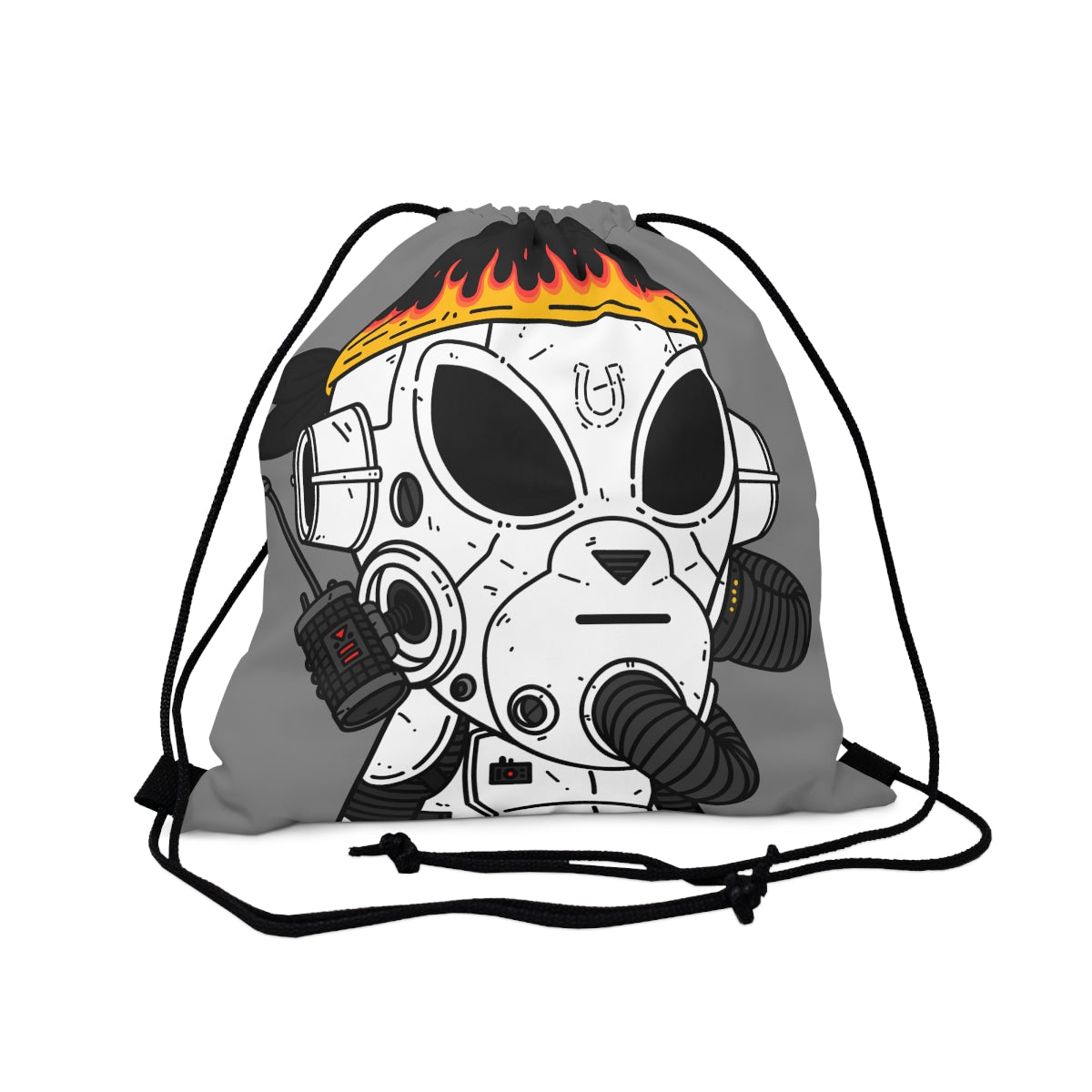 Burb Fire Bandana Horse Shoe Armored White Future Alien Cyborg Machine Visitor Outdoor Drawstring Bag