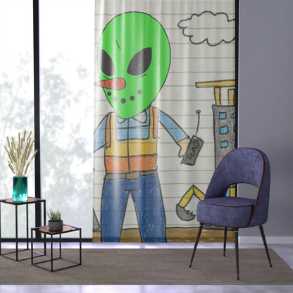 Construction Builder Building Alien Veggie Visi Vegetable Visitor Window Curtain