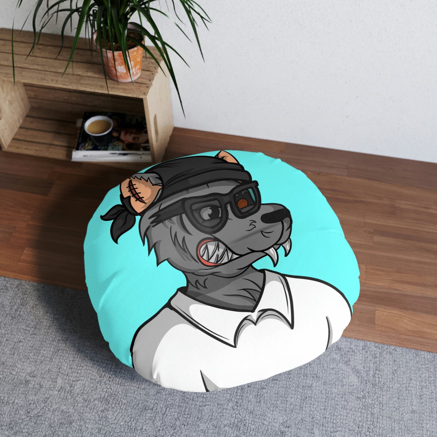 Grey Wolf Werewolve Cyborg Shirt Wolf Tufted Floor Pillow, Round