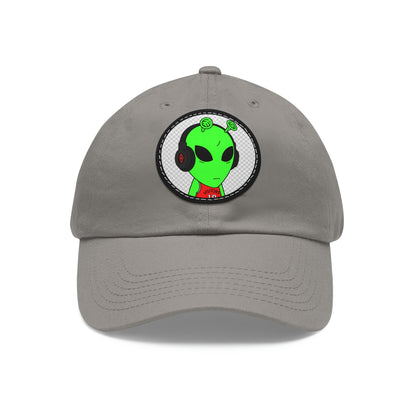 Alien Music Headphone Podcast Character Visitor Dad Hat with Leather Patch (Round)