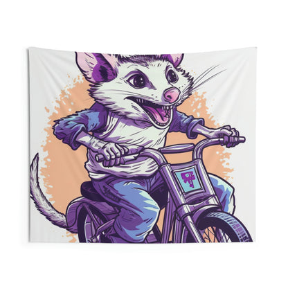 Bike Opossum Riding Pop Culture Graphic Indoor Wall Tapestries