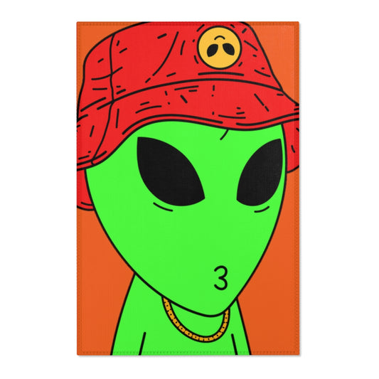 The Visitors Green Alien Kiss Face Gold Chain Red Hat Area Rugs - Visitor751