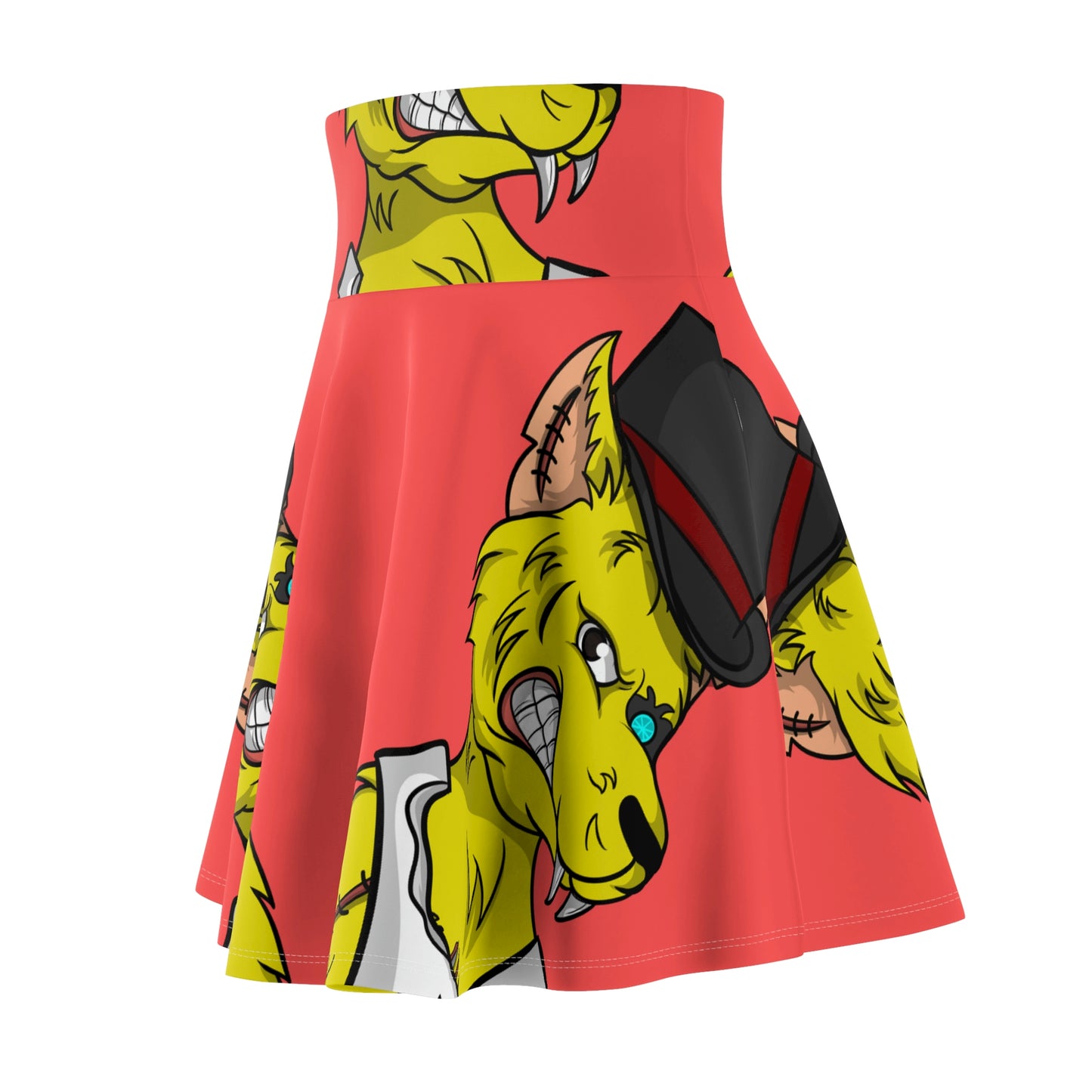 Top Hat Werewolve Cyborg Wolf Graphic Women's Skater Skirt