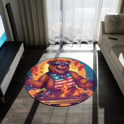 Patriotic Bear's BBQ Bash: Grill and Chill this 4th of July USA Round Rug