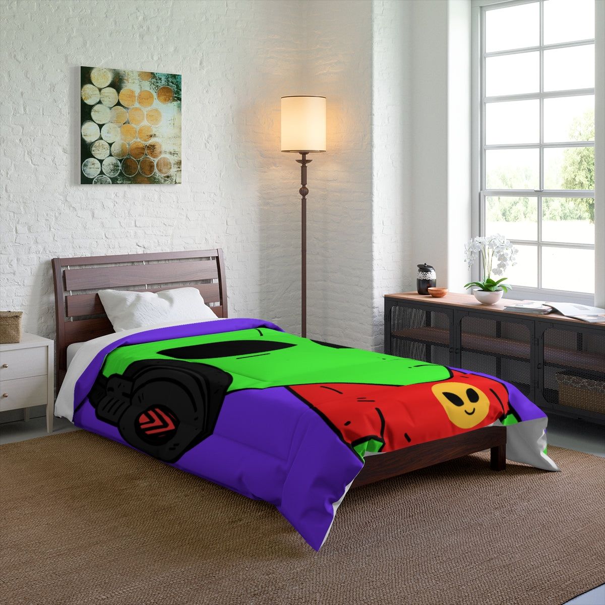 The Visitors Pizza Alien with Headphones Bed Comforter