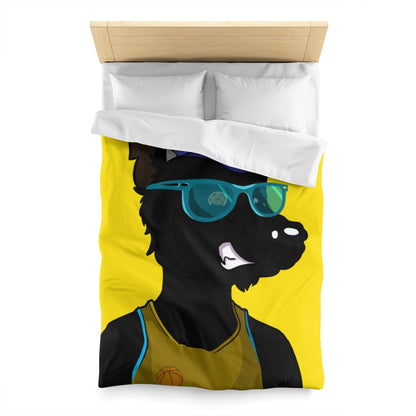 Cyborg Wolf Basket Ball Shirt Large Glasses Blue Cap Hat Microfiber Duvet Cover