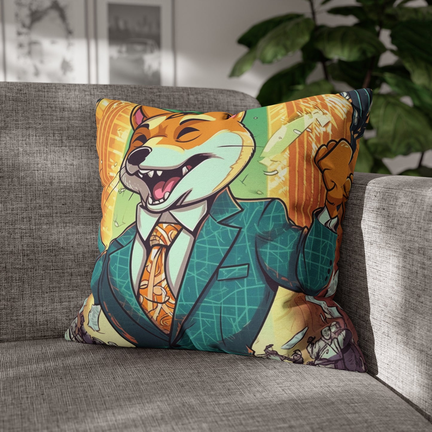 Synthwave Shiba Inu NYSE Collector's Gear: Spun Polyester Square Pillow Case