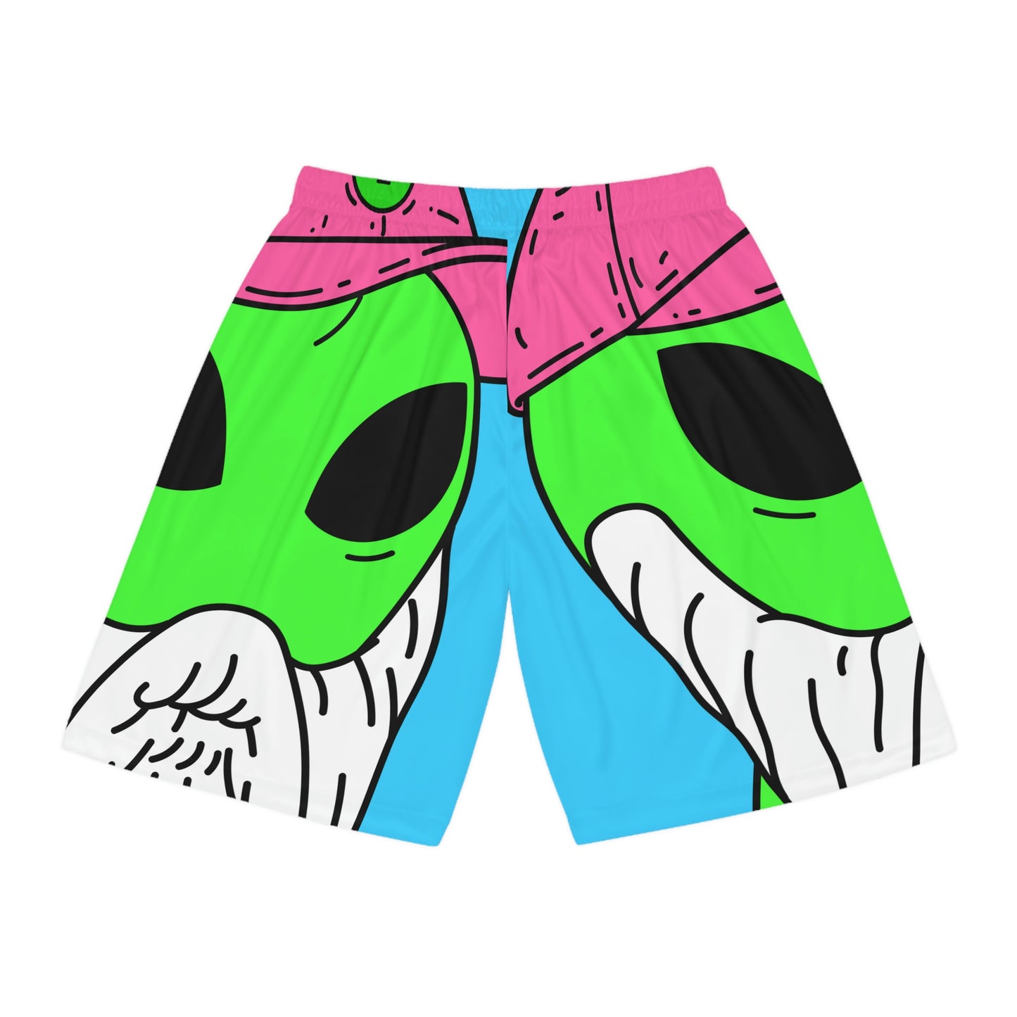 Beard Visitor Pink Hat Alien Cartoon Basketball Shorts (AOP)