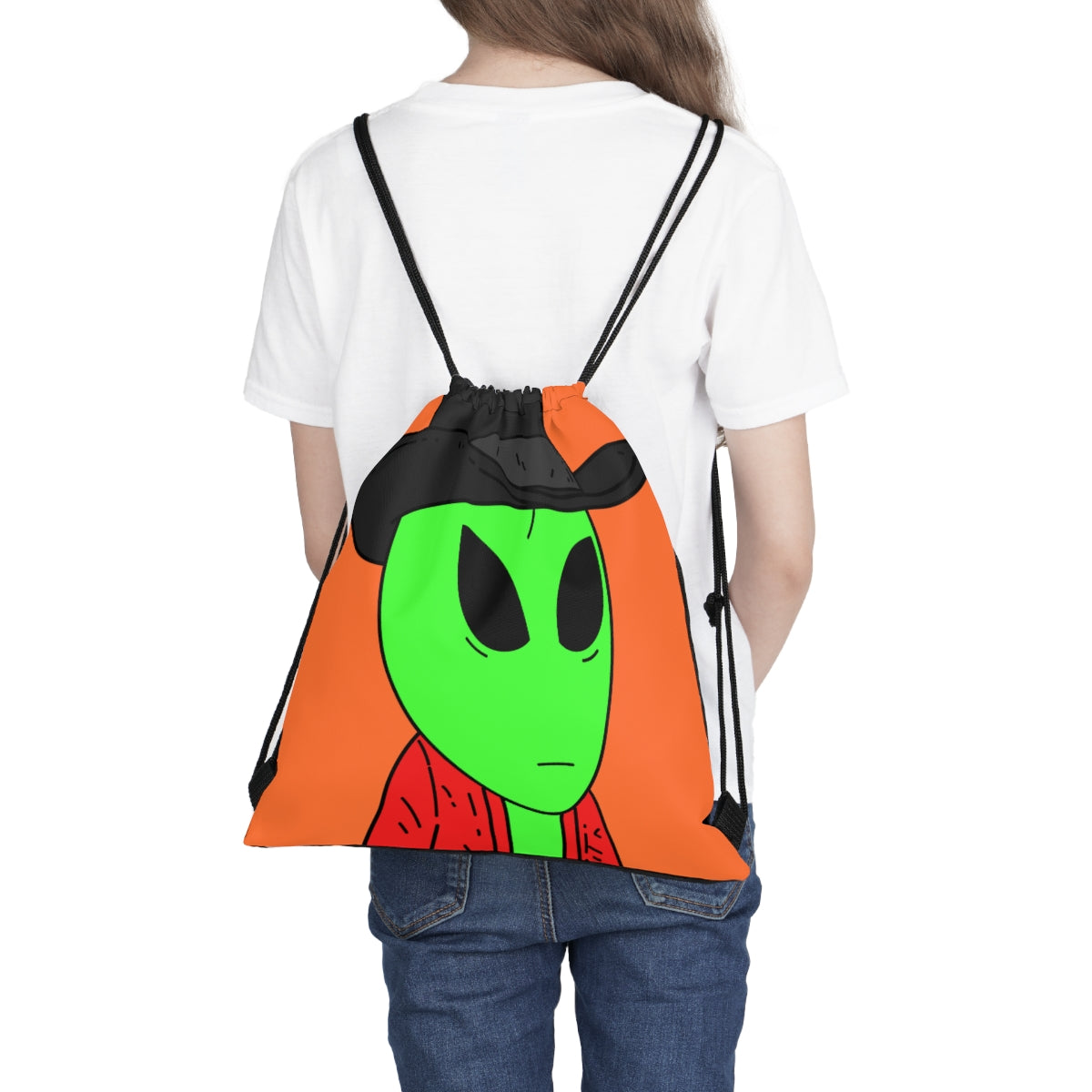 Red Robe Alien Black Top Hat Green Visitor Outdoor Drawstring Bag