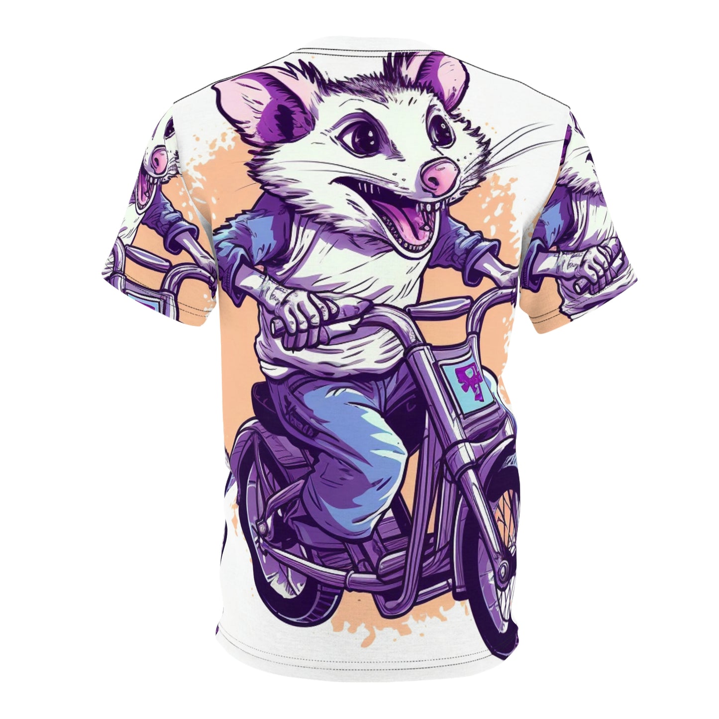 Bike Opossum Riding Pop Culture Graphic Unisex Cut & Sew Tee (AOP)