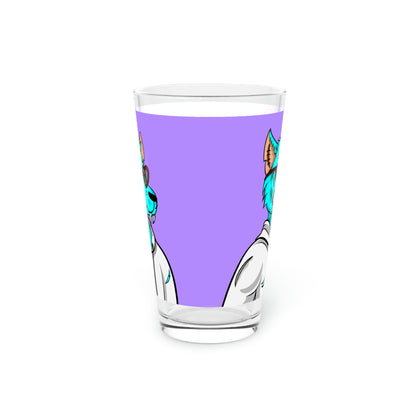 Aqua Blue Cyborg Lovely Heart Wolf Pint Glass, 16oz