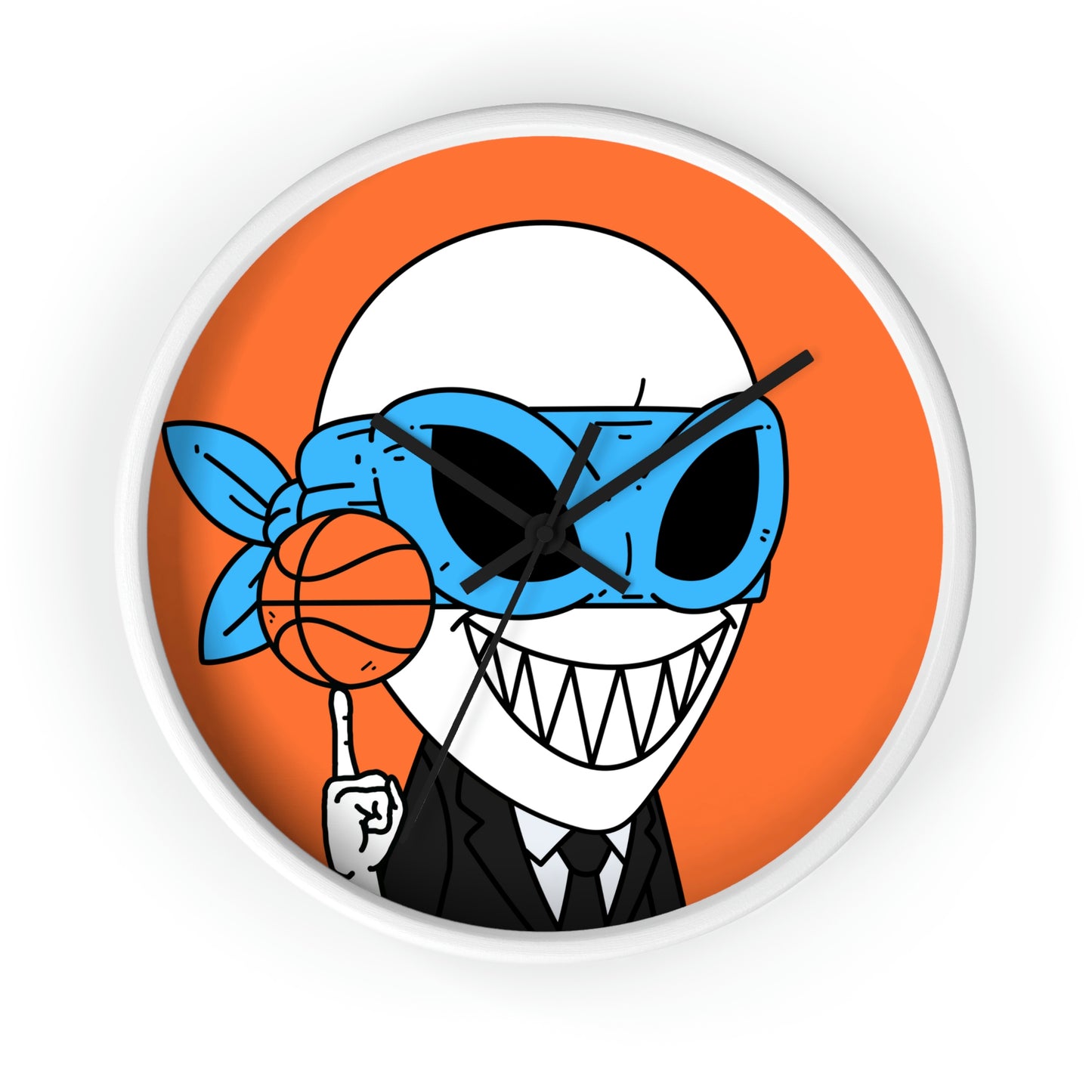 Alien BBall Sport Ninja Mask Orange Basketball Wall clock