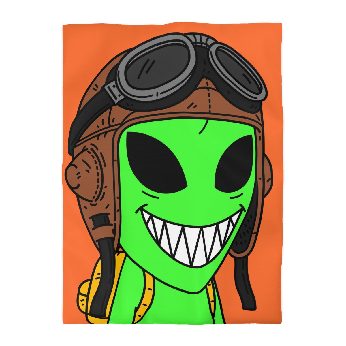 Aviator Flying Cap Green Alien Visitor Big Smile Teeth Yellow Backpack Microfiber Duvet Cover