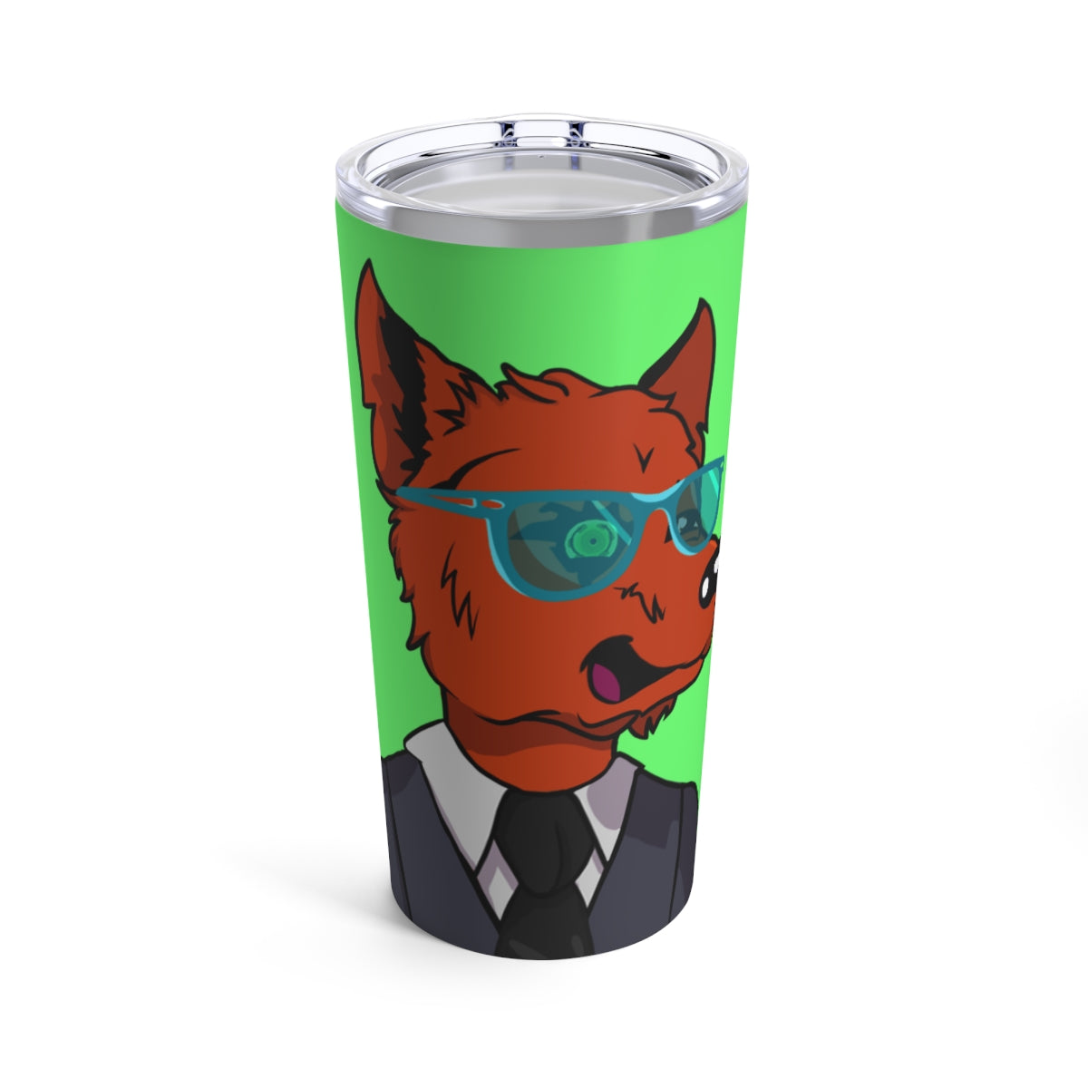 Cyborg Wolf Grey Suit Black Tie Blue Glasses Orange Fur Crushed Tumbler 20oz