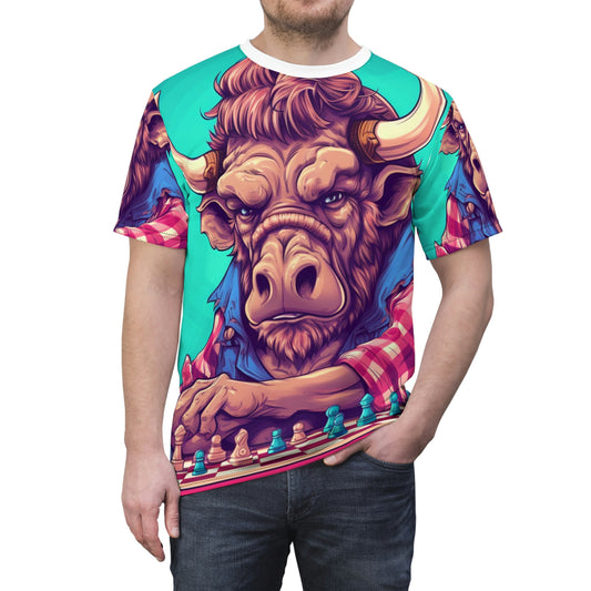 Chess Game Champ Master Bison Buffalo Style Unisex Cut & Sew Tee (AOP)