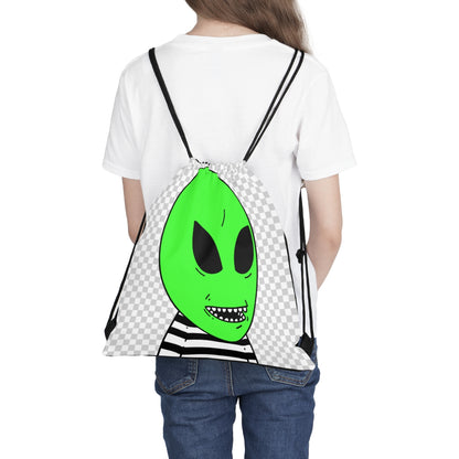 Alien Verde Dientes Afilados Boca Rayas Camisa Blanca Negra Visitante Al Aire Libre Mochila saco