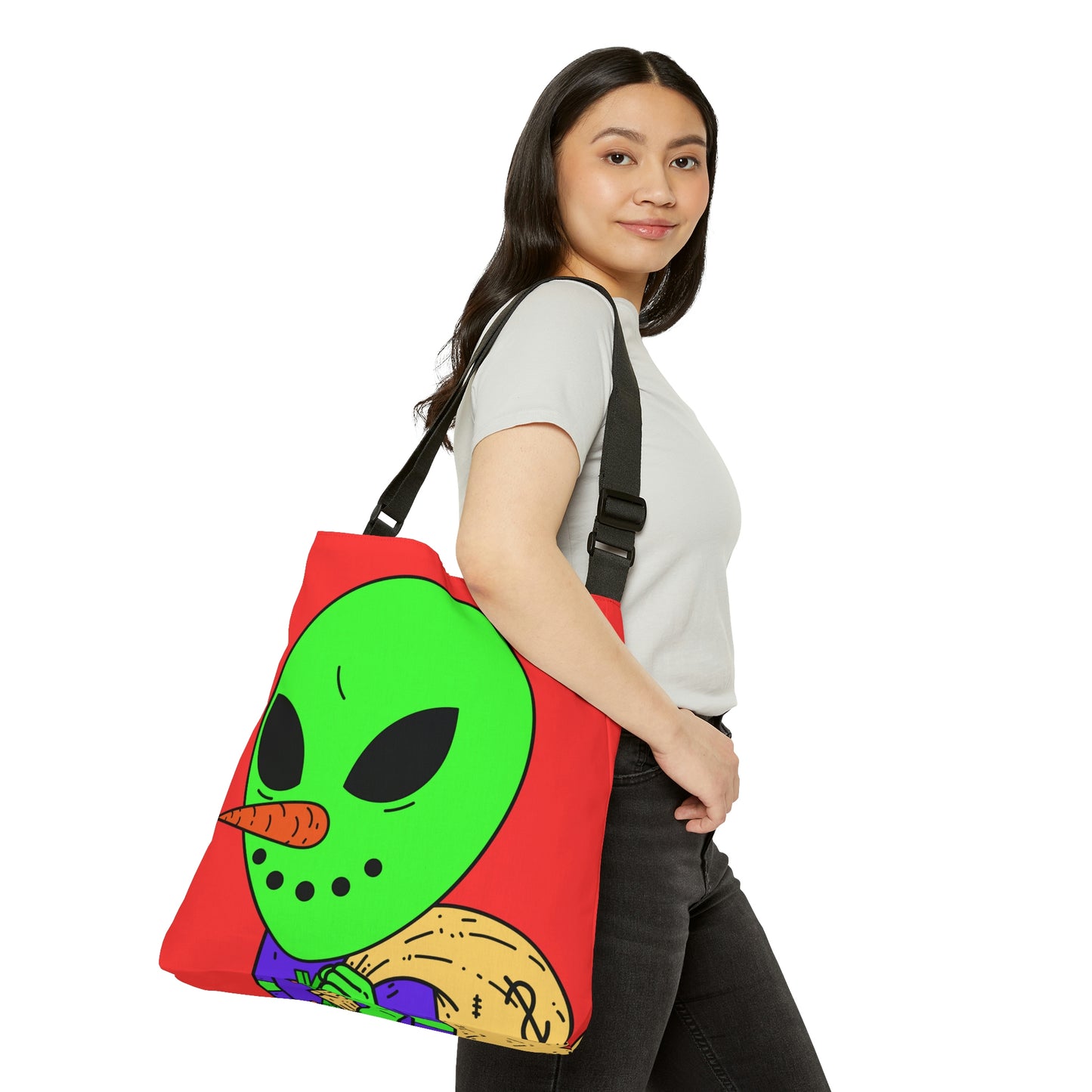 Money Bank Bag Snowman Green Visitor Alien Adjustable Tote Bag (AOP)