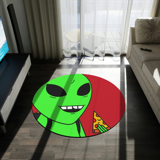 The Visitor Eating Pizza Backpack Chipped Tooth Green Alien Round Rug - Visitor751
