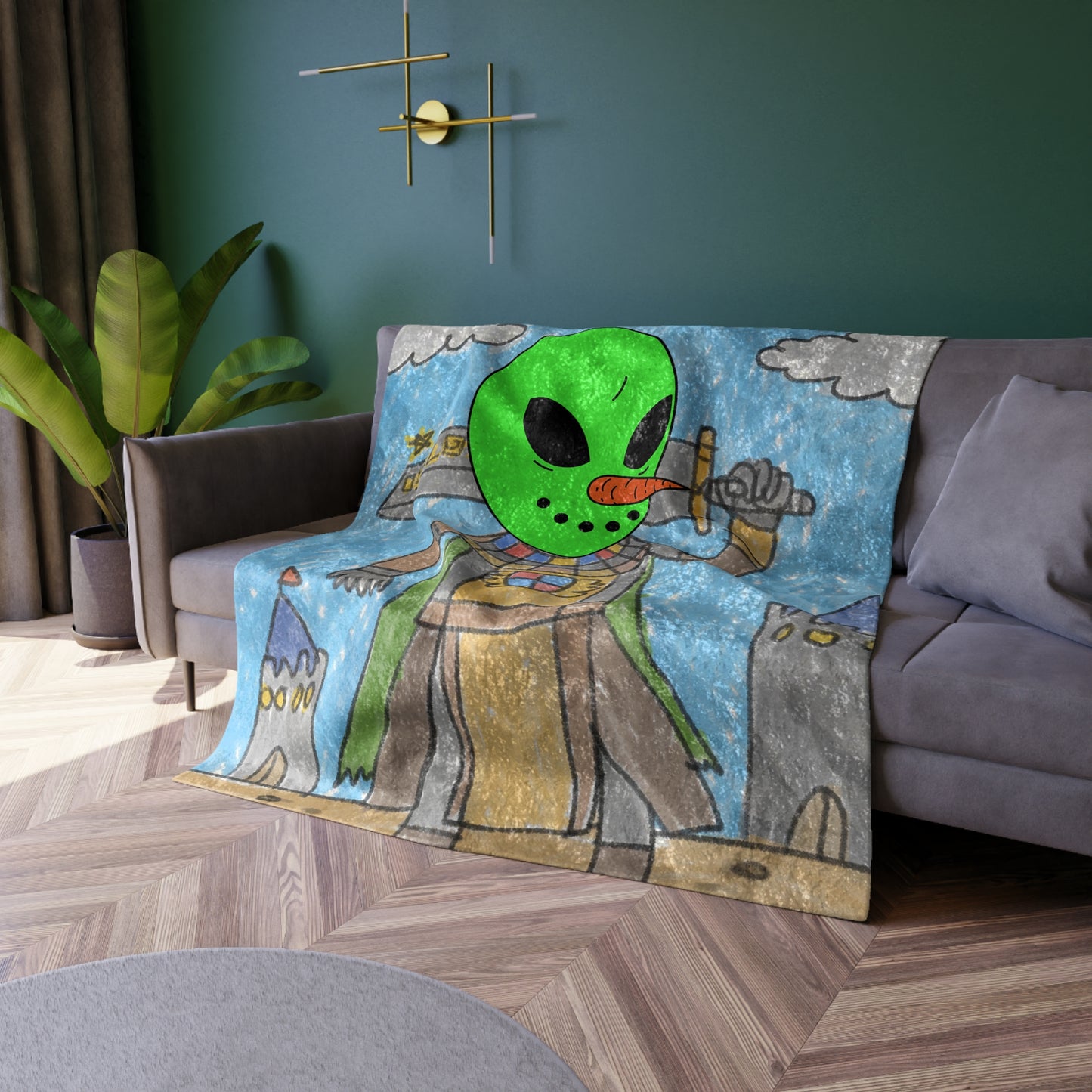 Anime Warrior Large Sword Battle Alien Veggie Visi Vegetable Visitor Crushed Velvet Blanket