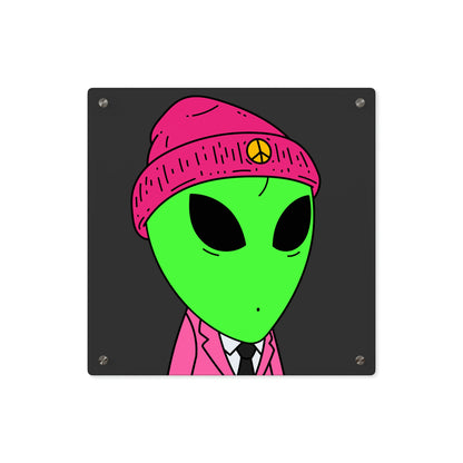 Peace Alien ピンクスーツ ビジネス アクリル ウォール アート パネル