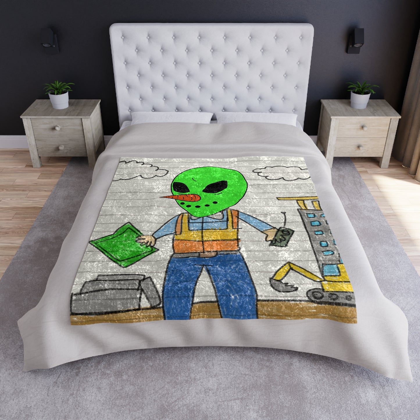 Construction Builder Building Alien Veggie Visi Vegetable Visitor Crushed Velvet Blanket