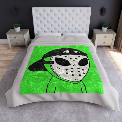 White Hockey Mask Green Alien Visitor Crushed Velvet Blanket