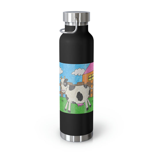 Cow Moo Farm Barn Animal Character Copper Vacuum Insulated Bottle, 22oz