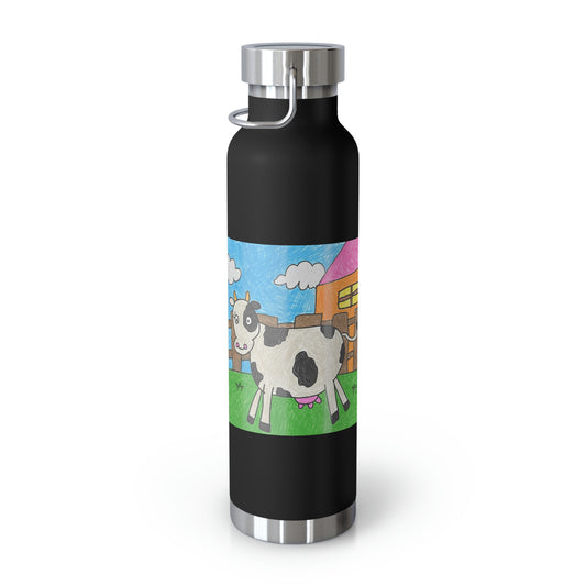 Cow Moo Farm Barn Animal Character Botella aislada al vacío de cobre, 22 oz