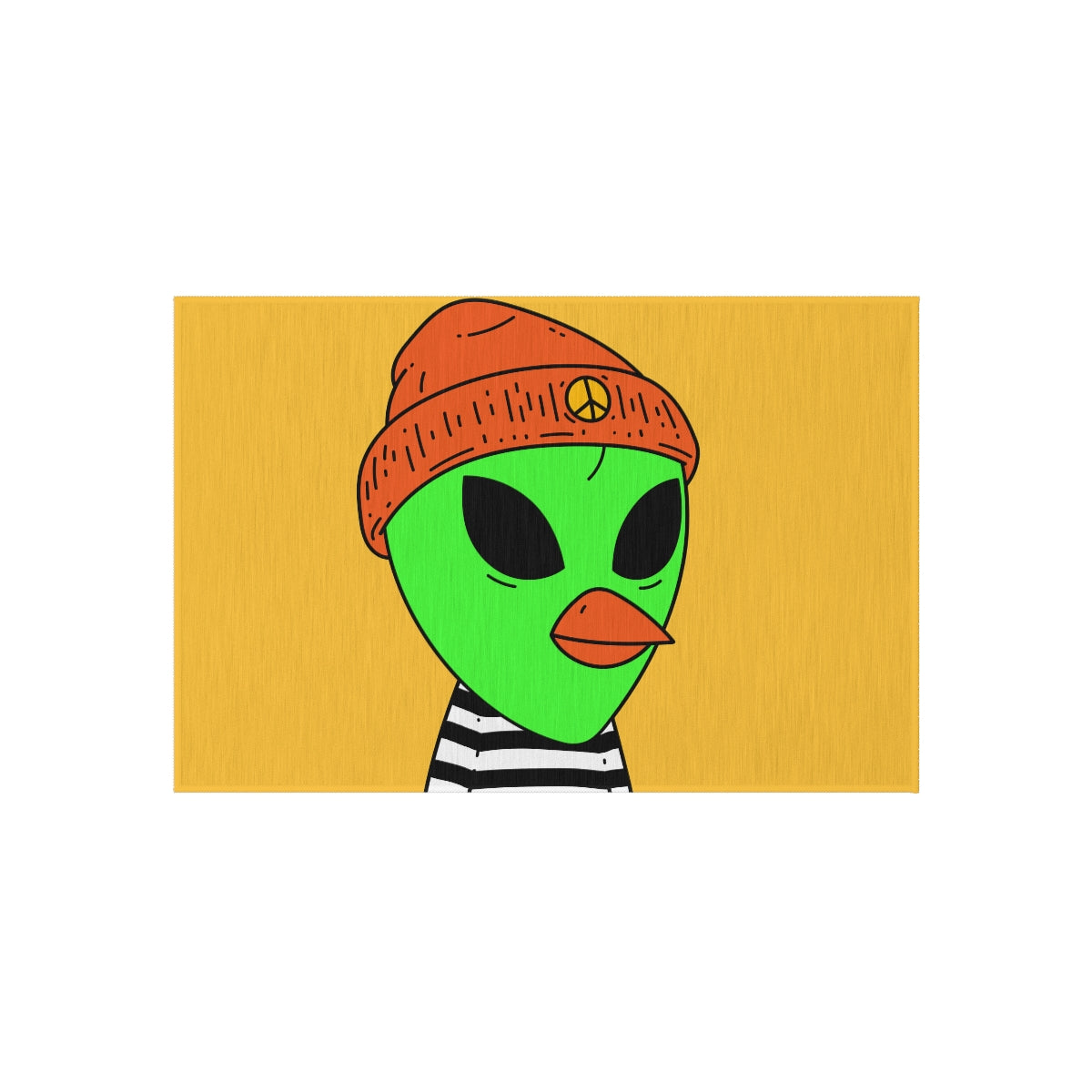 Burb Beak Verde Alien Naranja Sombrero de la paz Camisa a rayas blancas y negras Alfombra para exteriores