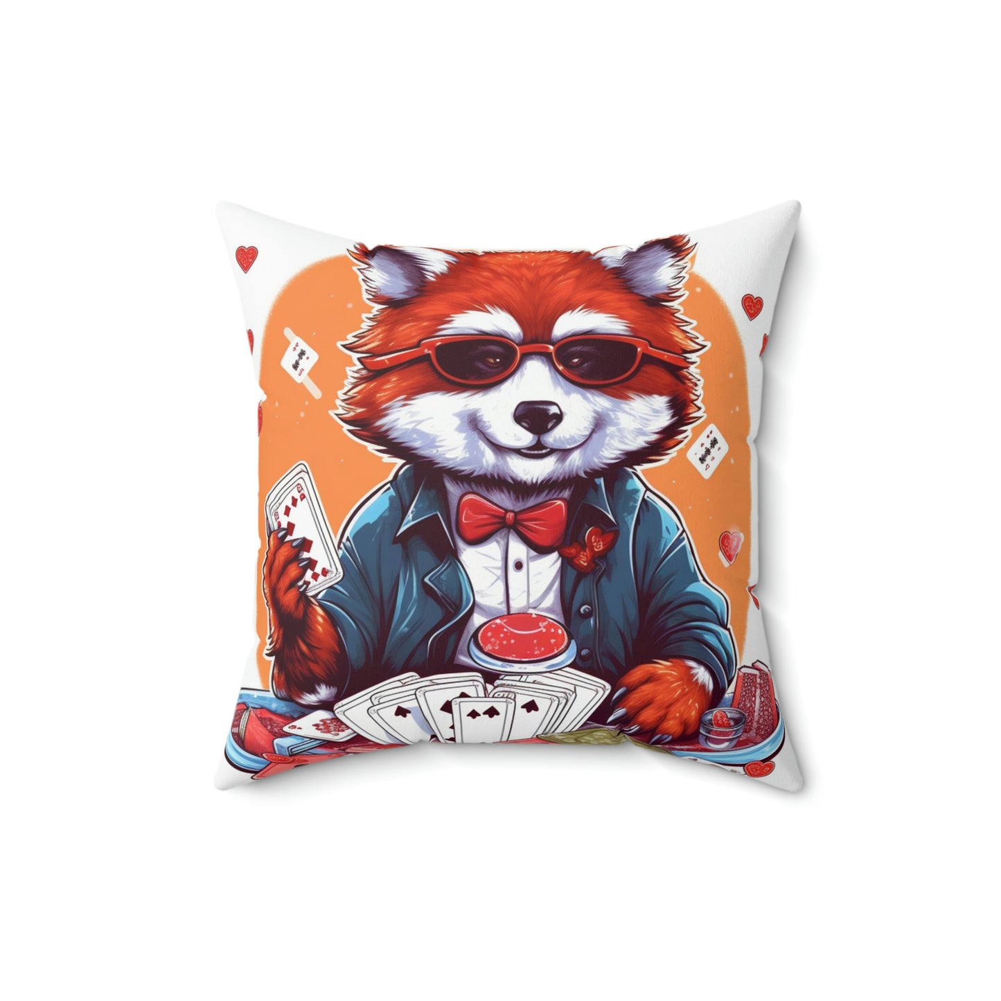 Red Panda Poker Card Player Anime Graphic Spun Polyester Square Pillow