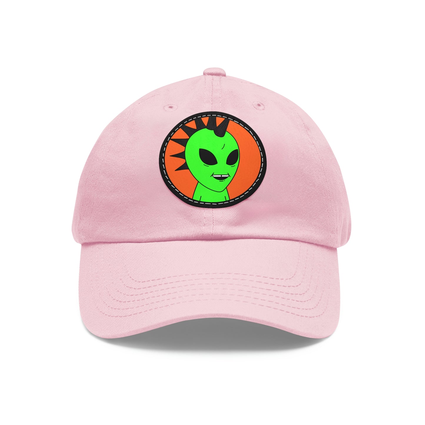 Black Hair Spiked Visitor Alien Dad Hat with Leather Patch (Round)