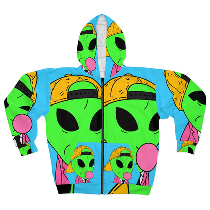 Bubble Gum Chew Pink Suit Alien AOP Unisex Zip Hoodie