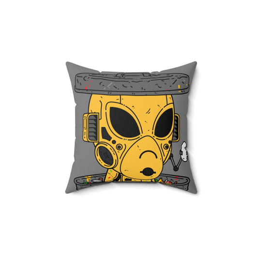 Trash can Art Egg Armored Yellow Future Alien Cyborg Machine Visitor Spun Polyester Square Pillow