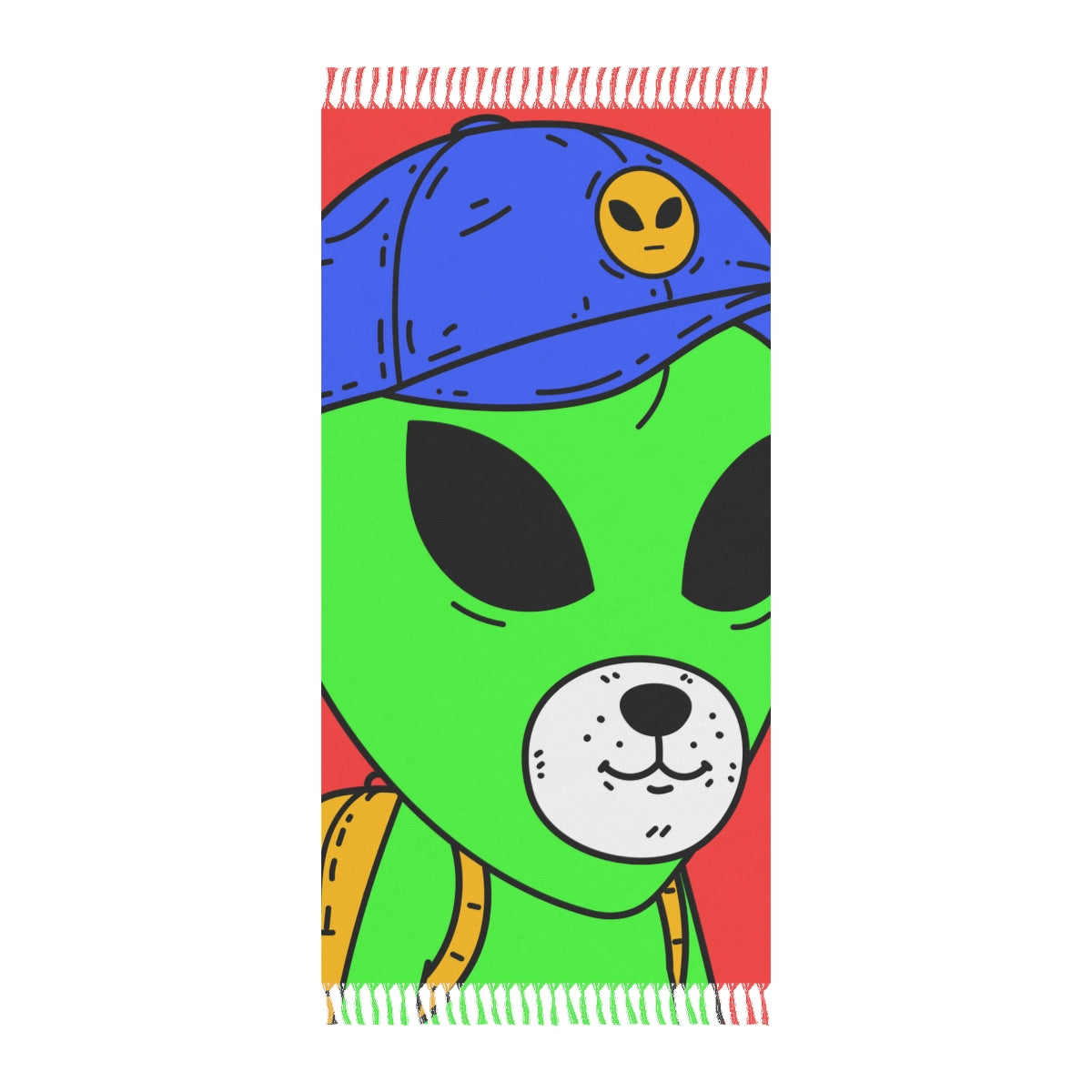 White Dog Bear Mouth Alien Green Visitor Yellow Backpack Blue Visi Hat Boho Beach Cloth