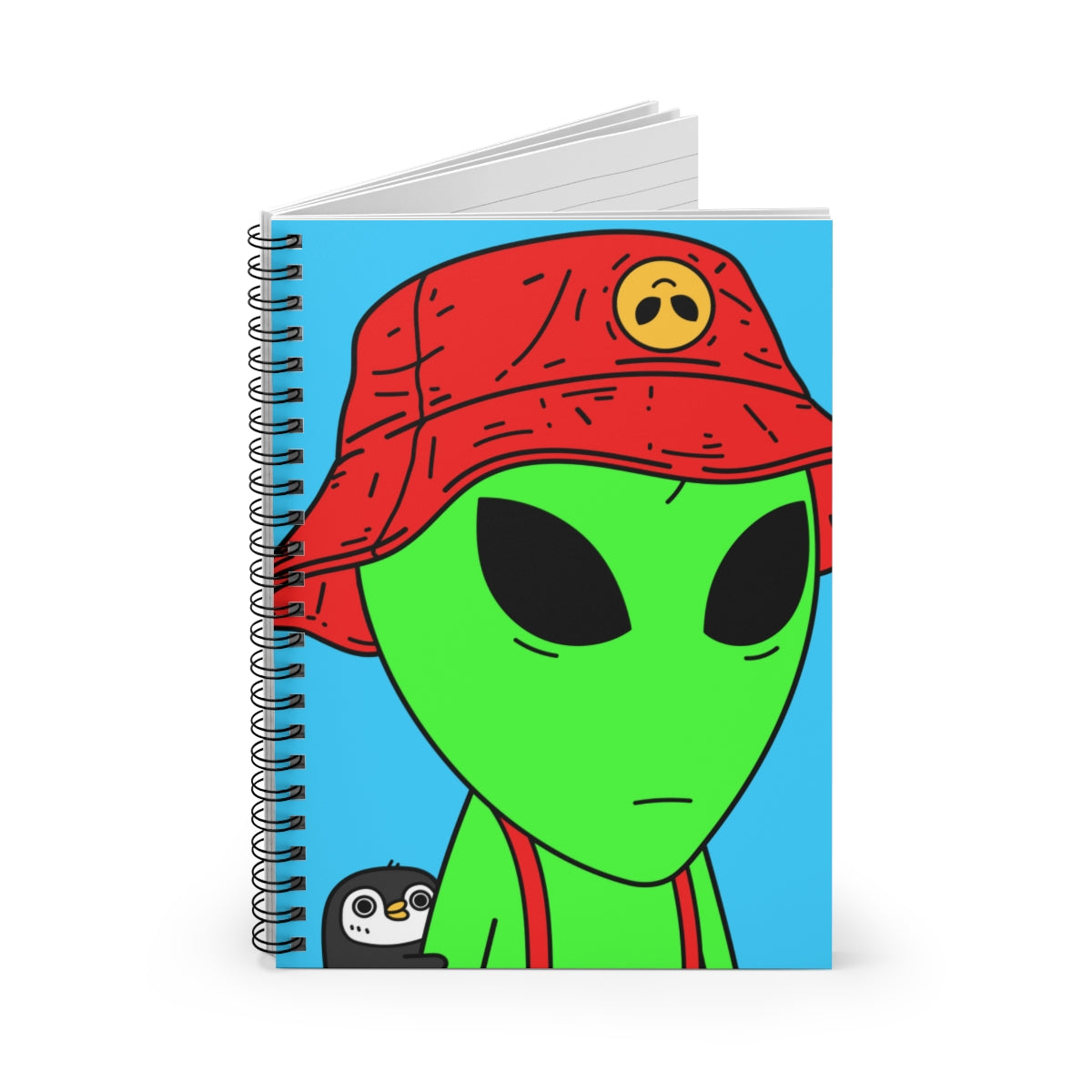 Penguin Alien Visitor Red Visi Space Galactic Spiral Notebook - Ruled Line