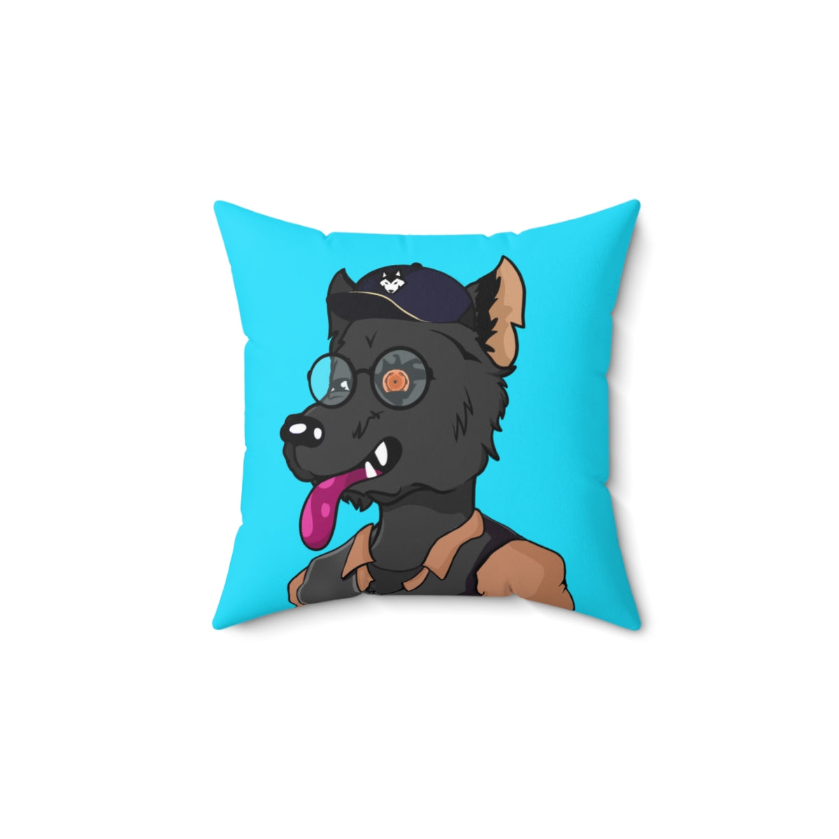 Cyborg Wolf Detective Tongue Out Round Glasses Spun Polyester Square Pillow