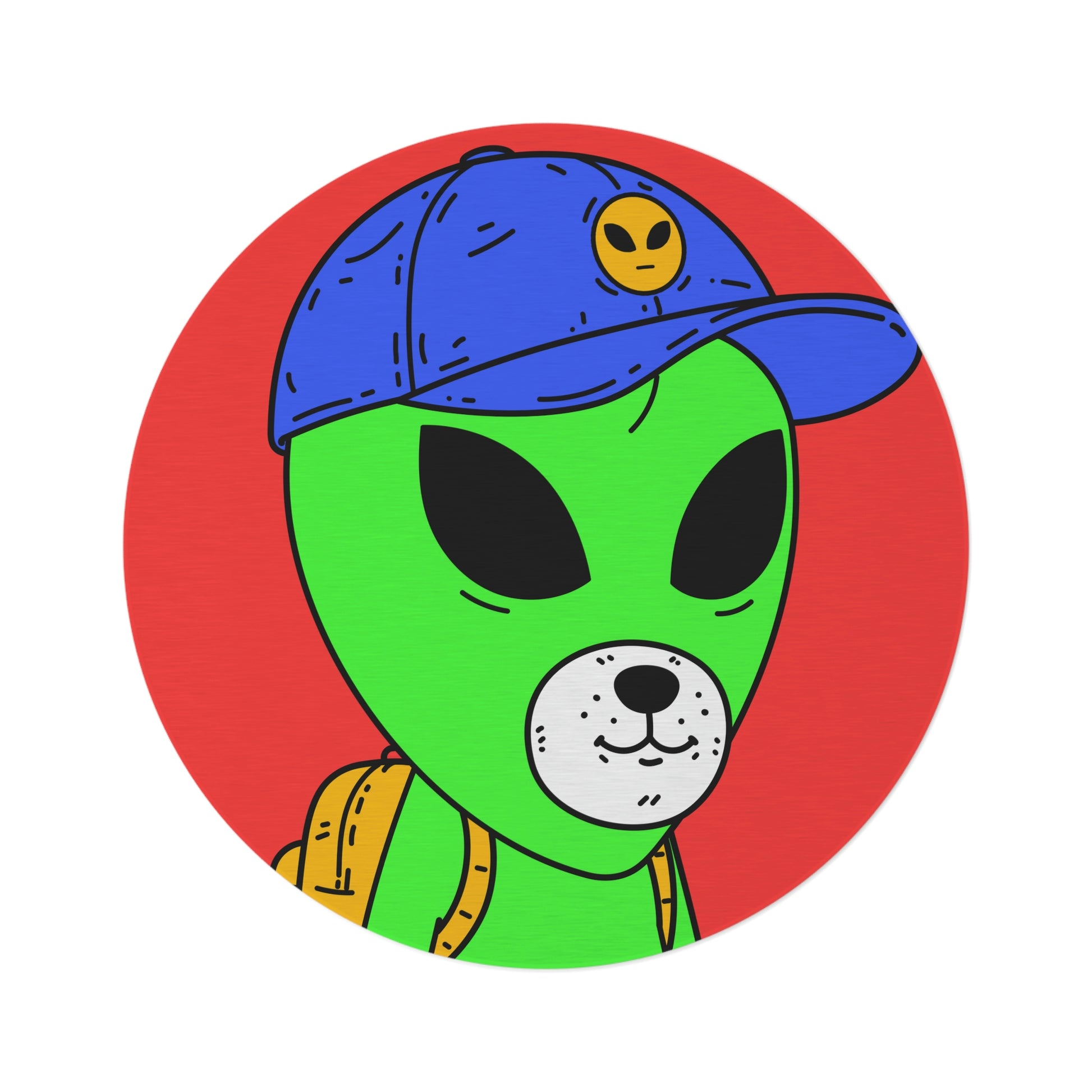 White Dog Bear Mouth Alien Green Visitor Yellow Backpack Blue Visi Hat Round Rug - Visitor751