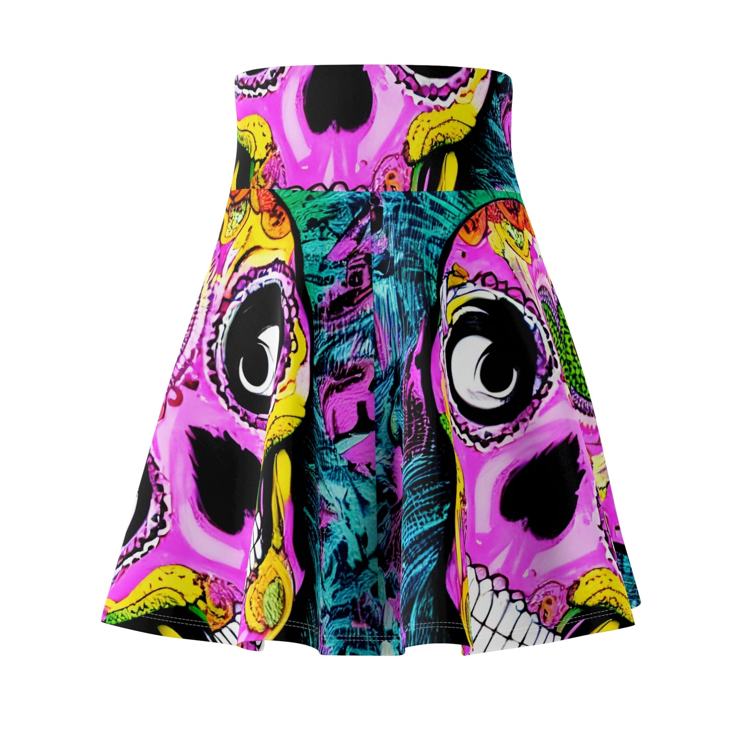 Trippy psychedelic Skull Skeleton Head Face Women's Skater Skirt