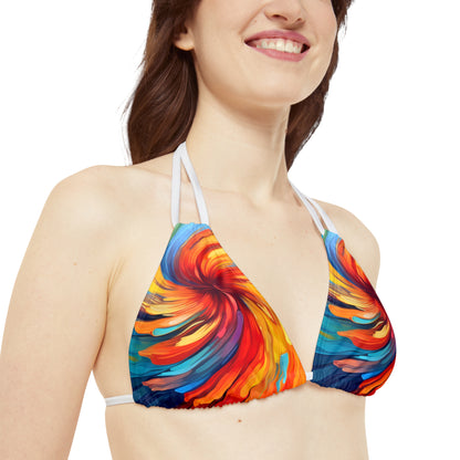 Abstract Art Vibrant Swirls - Unique Colorful Design - Strappy Bikini Set (AOP)