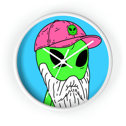 Beard Visitor Pink Hat Alien Cartoon Comic Wall clock