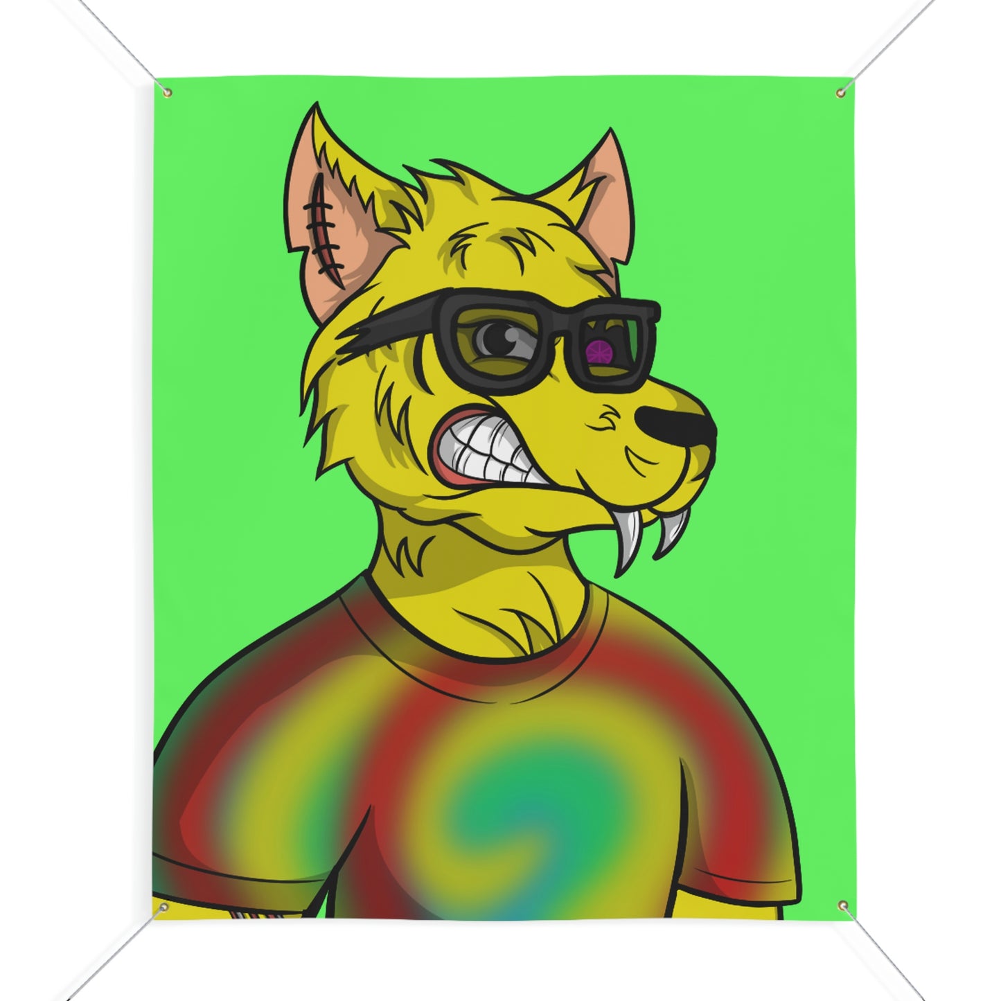 Wolve Cyborg Tie Dye Wolf Shirt Yellow Fur Cool Sun Glasses Matte Banner