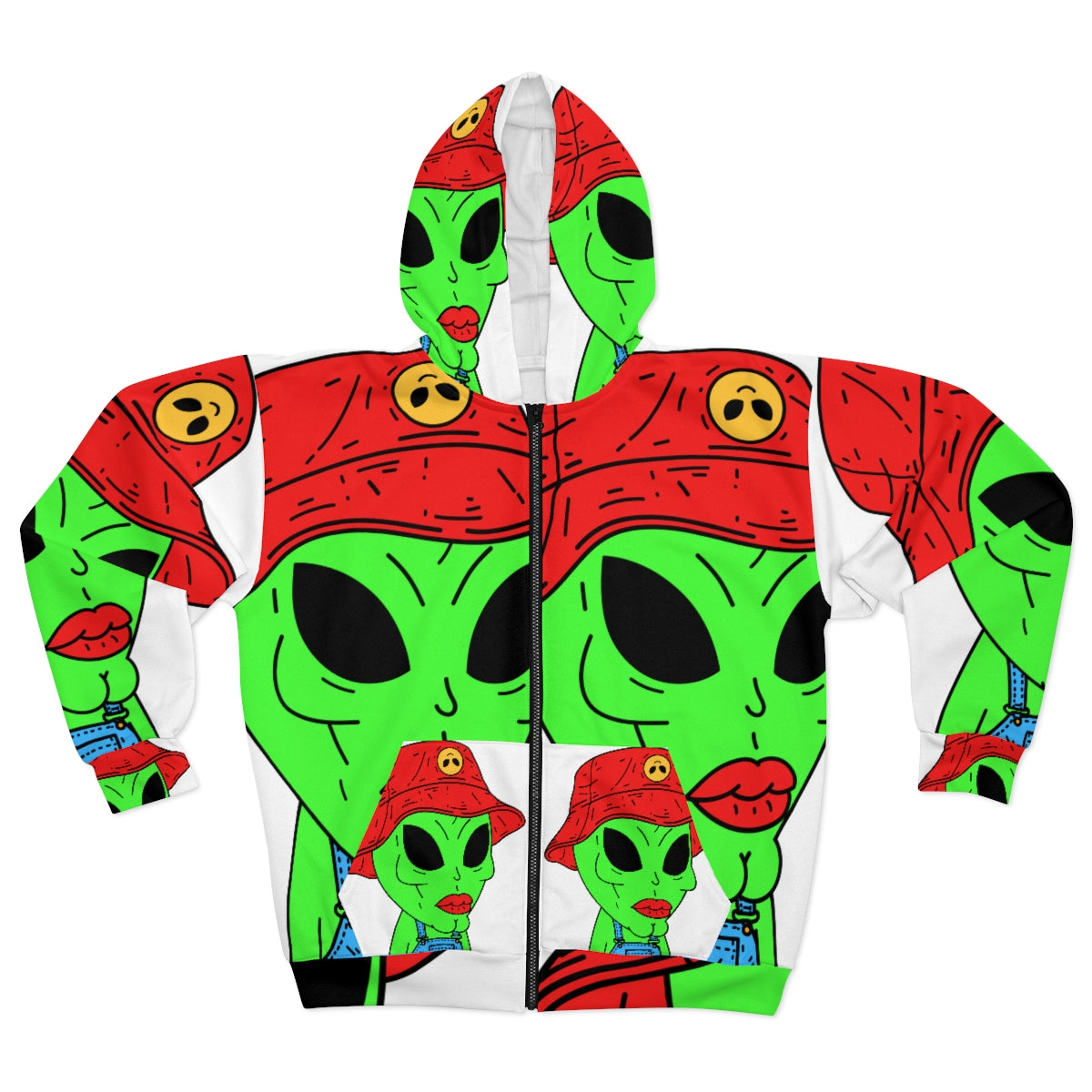 Sudadera con capucha unisex con cara estructurada Skeletal Alien AOP 